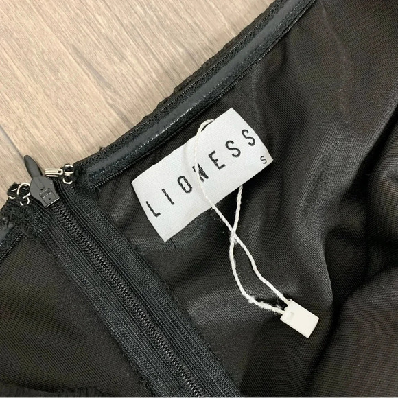 Lioness Mini Dress Black Ruched Gathered Off Shoulder puff Sleeve Size Medium - Picture 10 of 12